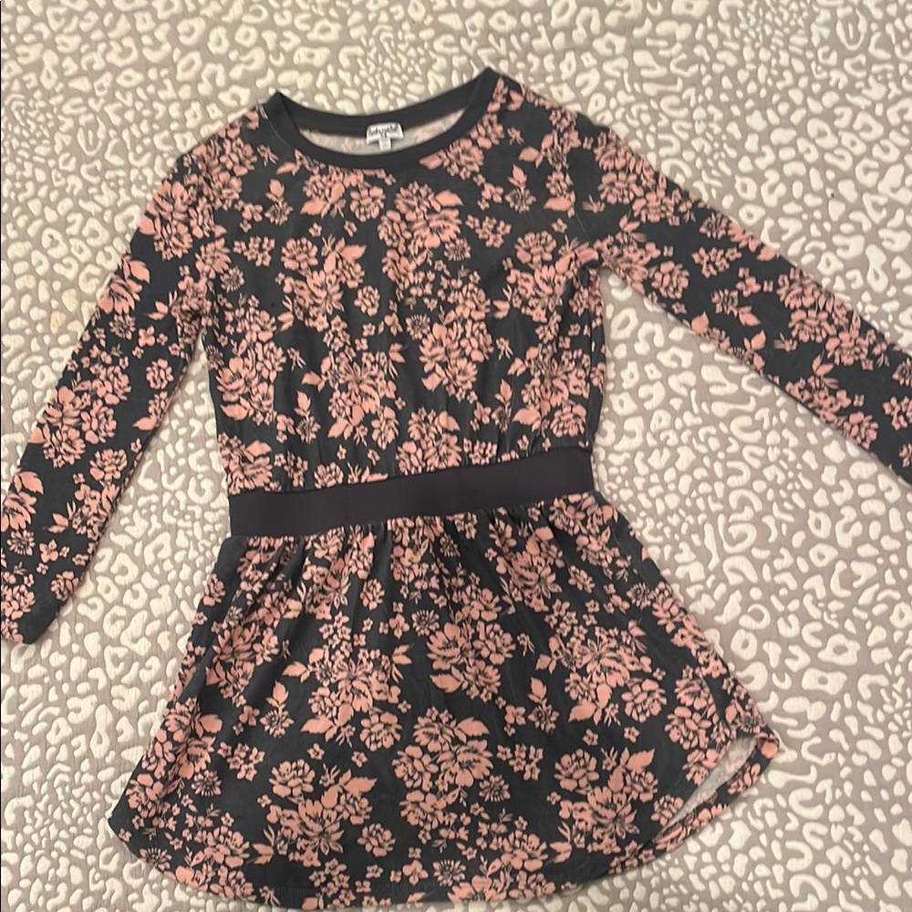 Cat & Jack Floral Long Sleeve Dress - Black and Pink